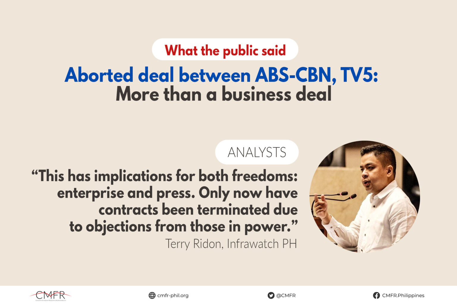 Tddy Ridon Aborted deal between ABS-CBN, TV5: More than a business deal - CMFR | CMFR